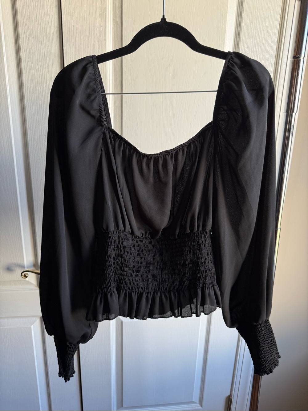 Ultra Flirt Black Smocked Peasant Blouse